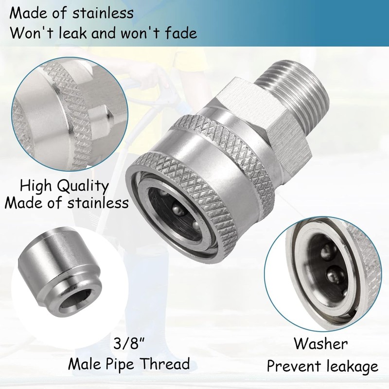 2 Sets NPT 3/8 Inch Pressure Washer Coupler Quick Connect
