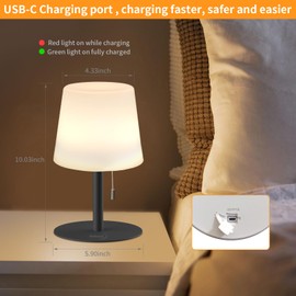 Cordless Table Lamp Rechargeable, Outdoor Battery Operated Table Lamp Waterproof, Portable Night Light for Home/Bedroom/Patio/Restaurant (Grey)