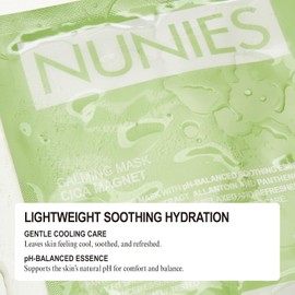 NUNIES Calming Sheet Mask – Korean Soothing Face Mask for Redness & Sensitive Skin | CICA, Allantoin & Panthenol | pH-Balanced | Alcohol-Free, Fragrance-Free, Colorant-Free | 5 Sheets