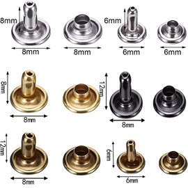 TAORAYO Leathercraft Caulking Set, Caulking Hardware, Set Caulking Hammer Set, Leather Craft Hammer Kit, 3 Sizes, 4 Different Colors (Gold, Silver, Copper Color, Gunmetal), Rivet Parts, Punching Pliers, Round, Leathercraft, Studs, Bottom Rivet Set, Stub,