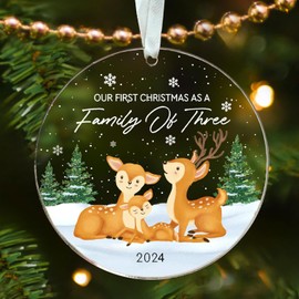 Our First Christmas AS A Family of Three，Family Christmas Ornaments 2024，Family of Three Christmas Ornament - Newborn Baby Boy, Girl Christmas Ornament.
