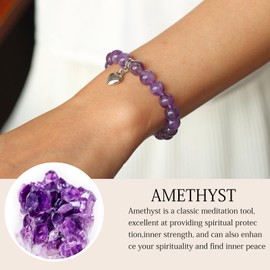 Bolinailo Healing Crytal Stone Beaded Bracelets for Women and Men,Natural Amethyst Gemstone Bracelet Bracelet,8mm Natural Stone Anti Anxiety Stress Relief Beads Jewely Gifts with Meaningful Message Card