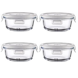 R.repad yay Small Round Glass Food Storage Containers With Lids, 1.5 Cup Round Meal Prep Bowls With Lids BPA-Free, Airtight Small Glass Food Containers for Microwave, Dishwasher, Freezer Safe-（4 pack）