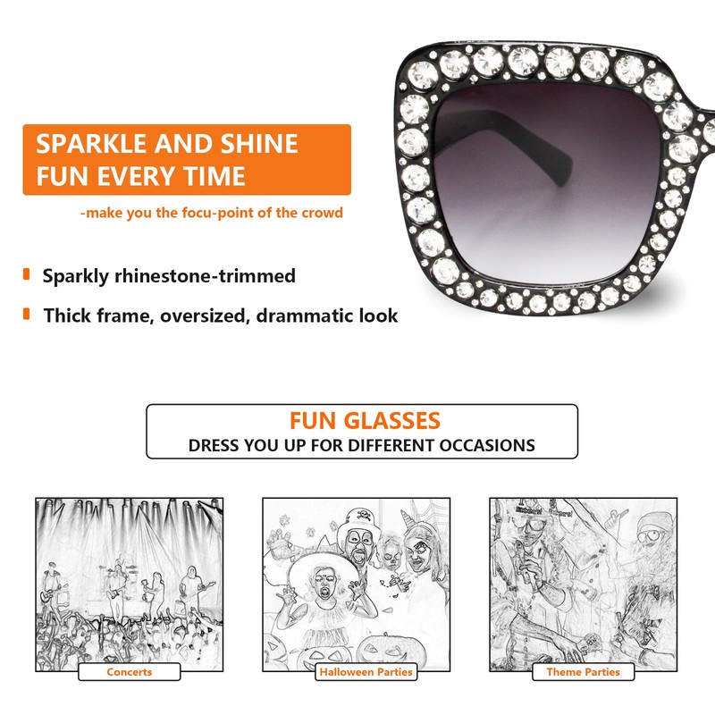 Xpectrum Extra Large Square Crystal Sunglasses Bling Rhinestone Concert Glasses