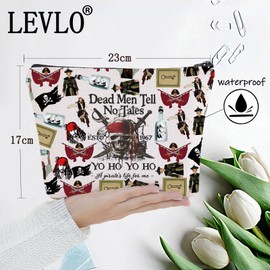 LEVLO Jack Sparrow Cosmetic Makeup Bag Angelica & Jack Fans Gift Dead Men Tell No Tales Jack Sparrow Toiletry Bag Pirate Lover Merchandise, Dead Men Bag, Tote Bag