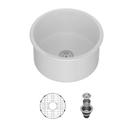 18 Inch White Undermount Kitchen Sink - Mocoloo 18 x 18 Bar Sinks Porcelain Single Bowl 9'' Deep Basin Fireclay White Ceramic Wet Sink with Stainless Offset Drain