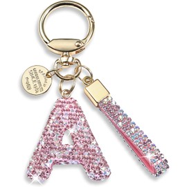 Llavero con letra inicial rosa y azul y blanco, regalo para mujeres y niñas, mochila brillante y bonita, accesorios para llaves del coche