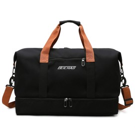 ZAYOKO Sports Bag & Travel Bag for Men and Women, Sports Travel Bag Weekender with Shoe Compartment & Wet Compartment, Hand Luggage Bag for Travel, Gym, Yoga, Black (black-1)