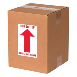 Aviditi Tape Logic 3" x 5", "This Side Up Handle with Care" Red/White Warning Arrow Sticker, for Shipping, Handling, Packing, and Moving (1 Roll of 500 Labels)