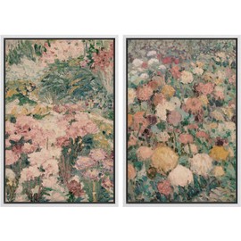 MUDECOR Framed Canvas Print Wall Art Impressionist Floral Garden Vintage Botanical Illustrations Modern Art Decorative Bohemian Colorful Chic for Living Room, Bedroom, Office - 16"x24"x2 White