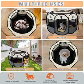 Dog Playpen, Puppy Pet Cat Playpen Indoor for Small Dogs, Dog Tent Crates Cage Indoor/Outdoor, Portable Pop Up Dog Kennel Playpen with for Dogs/Cats/Rabbits, Removable Zipper Top, Grey
