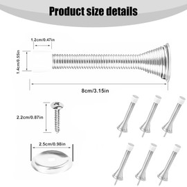 Spring Door Stopper,6 Pcs Wall Mounted Spring Doorstop,Screw-in Flexible Steel Stoppers with White Rubber Bumper Tips,Protect Walls from Bumps,Marks and Damages for Homes, Offices (White)