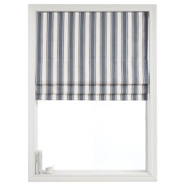 Everyday Celebration Roman Shades for Windows, 100% Blackout Shades, Cordless Pull Down Window Shades, Vertical Stripe Shades for Indoor Windows, Woven Fabric Blinds & Shades, 36" W X 64" H, (Blue)