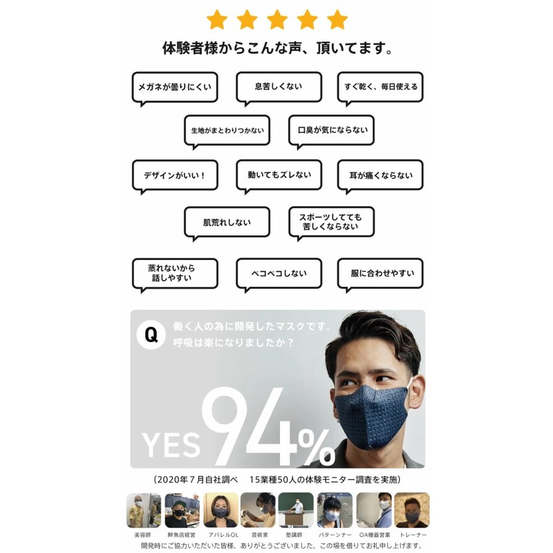 [co-que] Breathable Mask, Premium Anti-Fog Glasses, Non-stuffy, Washable Mask (L,