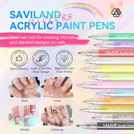 SAVILAND Saviland 12 Colors Nail Art Pens Set - 3D Nail Polish Pens Acrylic Paint Pens Nail Markers for Nail Art Drawing Painting Nail Point Dotting Liner Pen Manicure Tools Nail Design Kit Home Nail Salon DIY