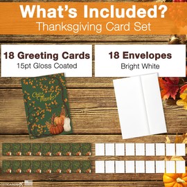Thanksgiving Cards for Business & Family (Give Thanks) Greeting Card Set Pack of 18 Thanksgiving Cards with Envelopes (5x7 inch - A7) Great for Office, Work, Employees & Clients TH2401