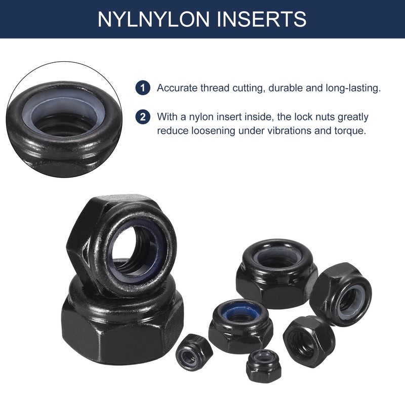 sourcing map 15Pcs #10-32 Nylon Insert Hex Lock Nuts, Carbon