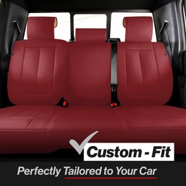 Coverland Custom Car Seat Covers Compatible with 2022-2024 Ford F-150 Lightning SuperCrew - Premium Leather Non-Slip Memory Foam Waterproof Cover Custom Interior Protector [Rear Seat-Wine Red]