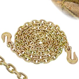 TKK G80 Transport Binder Chain, 5/16''x20' Tow Chain with Grab Hooks, 4900lbs SWL", Logging Chain for Transporting Towing, Tie Down Binding (5/16 Inch x 20Ft)