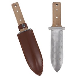 FLONSA Garden Trowel Knife with Leather Sheath Wood Handle, 7” Stainless Steel Blade for Weeding, Digging, Pruning, Cutting, Cultivating, Dividing, Yellow