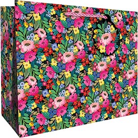 JILLSON & ROBERTS Jumbo Gift Bags with Foil Accents, Floral Burst (12 Count)