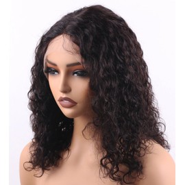 ManeMajesty Deep Curly Human Hair Wig Glueless Middle Part Lace Front Wigs Human Hair HD Lace Pre Plucked Hairline 180% Density 16 Inch Curly Wave Wig for Black Women Natural Color