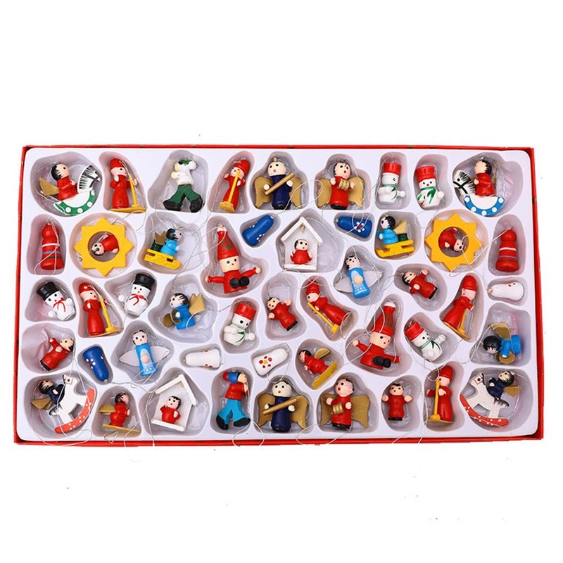 48PCS Christmas Wooden Small Pendants Christmas Decoration Christmas Tree Hanging