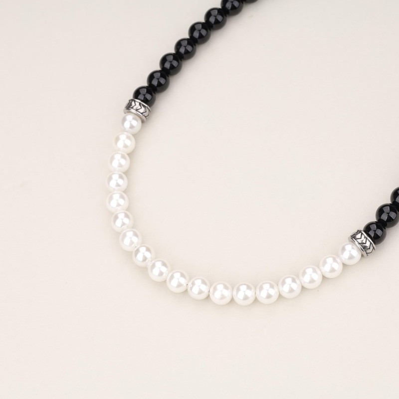 GAVU Yin Yang Black Onyx Pearl Necklace for Men, Stone,
