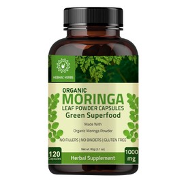 Hebhac Herbs Hebhac Herbs Organic Moringa Capsules 120 Capsules 1000mg C Organic Moringa Oleifera Leaf Powder Capsules Leaf Energy, Metabolism, & Immune Support Nutrient-Rich superfood | Non GMO and Gluten Free