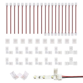 42 Pcs 3528 2835 2Pin 8mm LED Strip Light Connector Kit, 10x Jumper,10x LED Strip Connector, 10x Gapless, 10x L and 2x T Shape Connectors for Single Color SMD LED Light Strips Extension and Connection