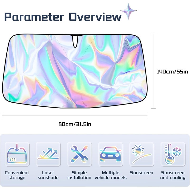 Car Windscreen Sun Shade, 145x80cm Reflective & Foldable Windshield Sun