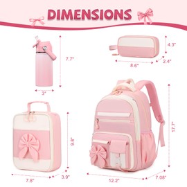 DIGOBAY Girls Backpack - Includes 14oz Insulated Water Bottle, Girls School Backpack Set with Lunch Bag & Pencil Case Teens for School (Pink)