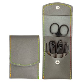 Nail Clipper Set, 7PCS Manicure Set Fingernail Clippers Kit Black Stainless Steel Pedicure and Manicure Kit with Grey PU Leather Case