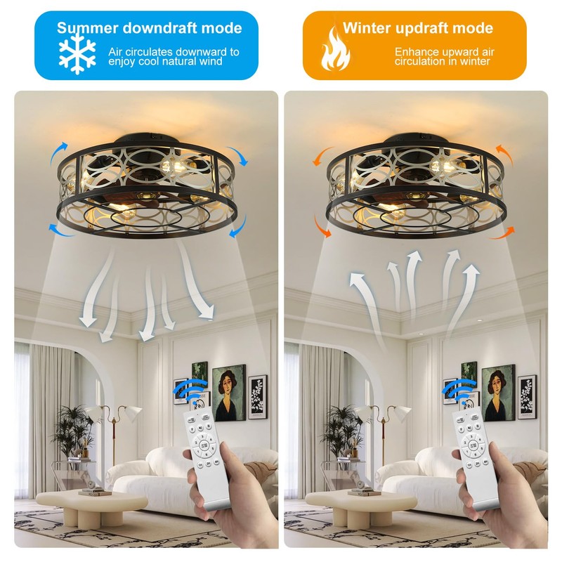 HUEOCZW 20" Caged Ceiling Fan with Light and Remote，bladeless Ceiling