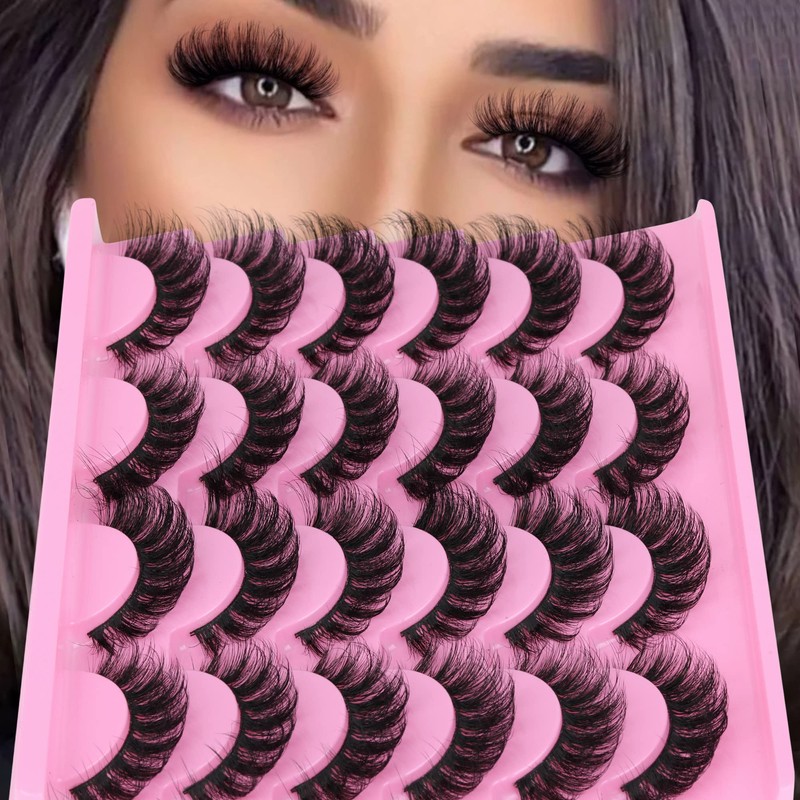 Yawamica False Lashes Wispy 16mm Mink Lashes Pack 12 Pairs
