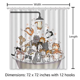 APROPHIC Shower Curtain Funny 180 x 180 cm Shower Curtains Cat for Children Cartoon Shower Curtain Colourful Bathroom Curtain Textile Washable with 12 Hooks