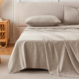 HOMICIA Linen Sheets King Size, Stonewashed Linen Cotton Blend Sheets with Slub Texture, Breathable & Soft Cotton Bedsheets, All-Season Comfort, 4 Pieces, Beige