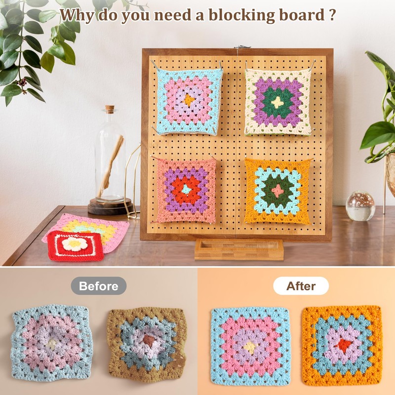 15.5" Foldable Crochet Blocking Board with 35 Stainless Steel Pegs