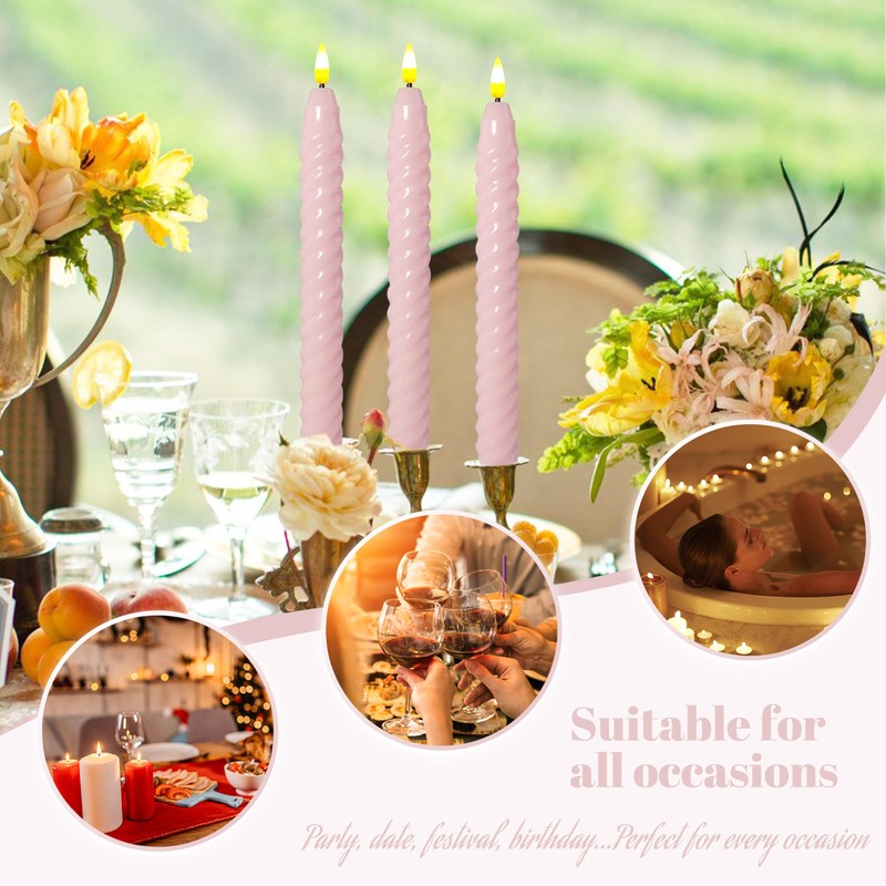 FCMSHAMD Pink Spiral Flameless Taper Candles, 9.8 Inch Flickering Candles