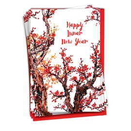 NobleWorks 12 Lunar New Year Greeting Cards Box Set with 5 x 7 Inch Envelopes (1 Design, 12 Each) Cheers and Cherries C5072ALNG-B12x1