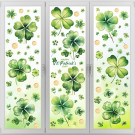 FOONEA St Patricks Day Window Clings Decorations, Reusable Static Spring Shamrock Stickers for Glass Windows Door Wall Irish Saint Patricks Day Holiday St Pattys Decor
