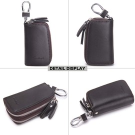 Contacts Leather Car Key Case Key Fob Bag Men's Large 2 Zip Leather Key Case Car Key Case, coffee
