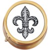 Black and White Fleur De Lis Brass Round Pill Box