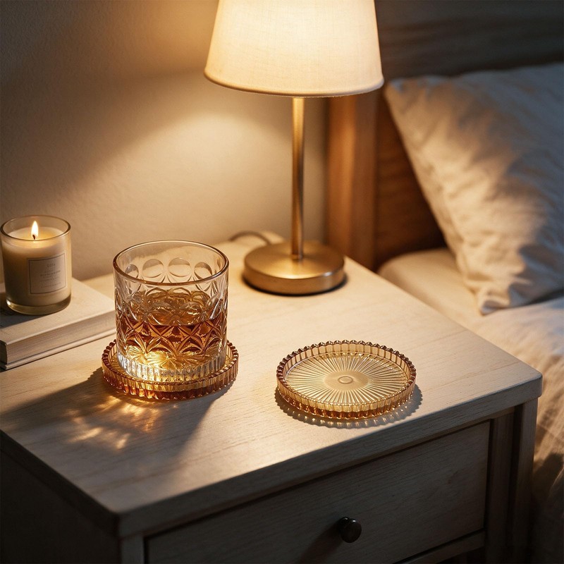 6PCS Modern Clear Coasters Glass Coasters for Drinks with Holder