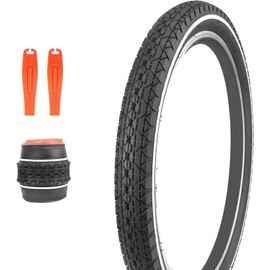 Balinge 20" x 2.125" Folding Replacement Bike Tire for Beach Cruiser Bike，Bicycle Tires for Commuter Bikes，White Wall，1 Tire 2 Levers (1 Tire & 2 Levers, 20" x 2.125")