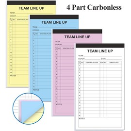 (2-Pack) Baseball/Softball Lineup Cards, 4 Part Carbonless, 32 Player Roster Line up Sheets for Coaches, Team, Sports, 4.5" x 8"