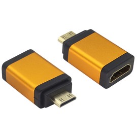 AAOTOKK HDMI to Mini HDMI Adapter Aluminum Alloy Shell Mini HDMI Male to HDMI Female Cable Connector 4K 60Hz Compatible for Raspberry Pi,Camera,Camcorder,DSLR, Tablet,Video Card(2-Pack/Orange)