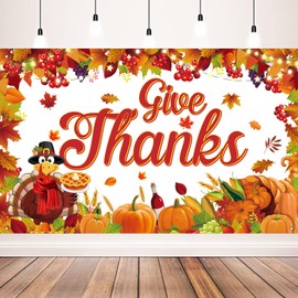 Thanksgiving Decorations Give Thanks Turkey Banner for Fall Thanksgiving Party Decorations Supplies, 71x43inch