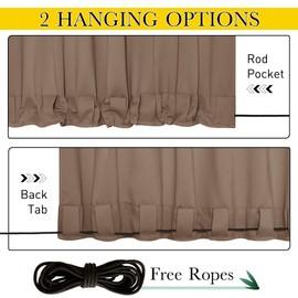 NICETOWN 2 Panels Blackout Patio Waterproof Outdoor Curtains, Thermal Insulated Top & Bottom Grommet & Back Tab Wind-Break Drapes Privacy for Pergola with Fixed Ropes, W52 x L72, Tan-Khaki