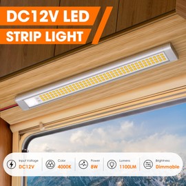 GZV 12V LED Lights, 12 Volt Lights, Enclosed Trailer Light, LED Strip for RV Interior, Strip Lights for Trailer, Cargo, Truck, Van, Shed, RV(4Pack, 4000K, Silver)